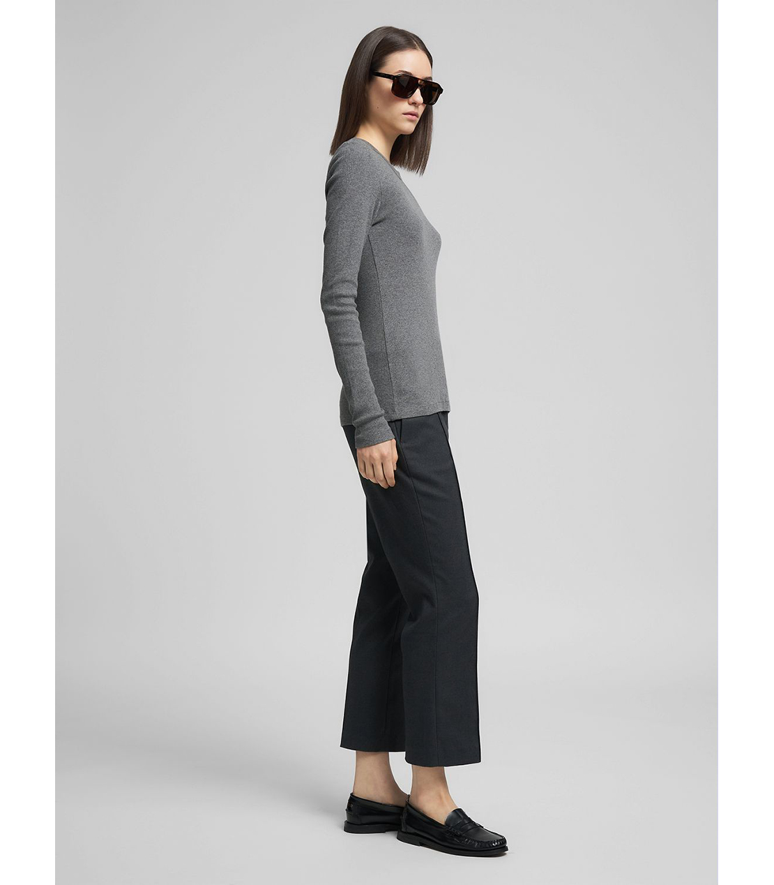 スリムフィット・クルーネックロングTシャツ 詳細画像 ダークグレーメランジ 4